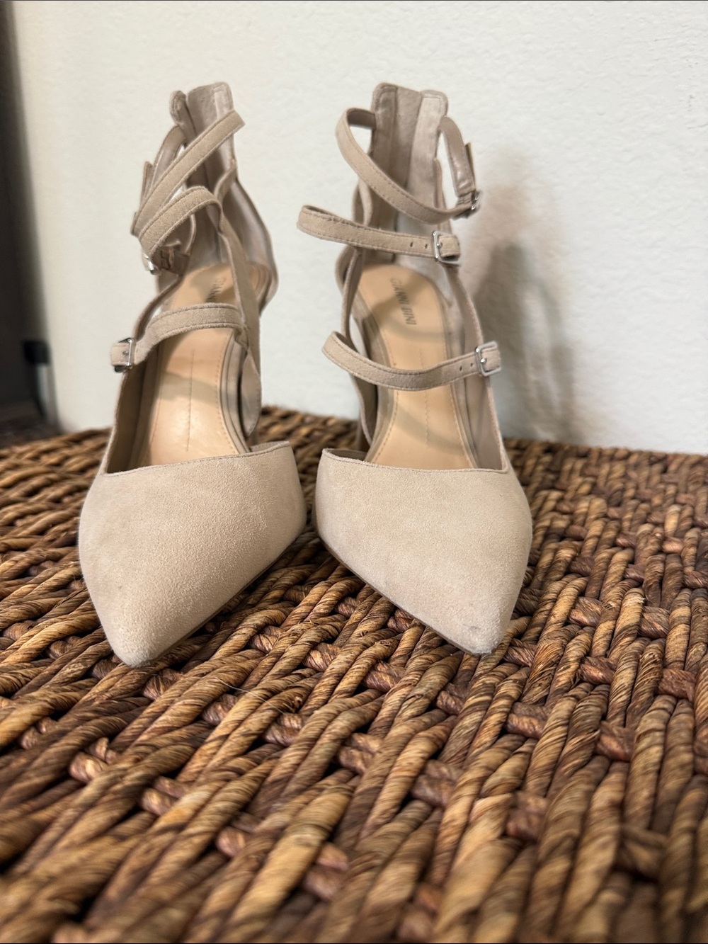 Gianni Bini Pointed-Toe Strappy Stiletto Heels in Beige - Picture 4 of 12